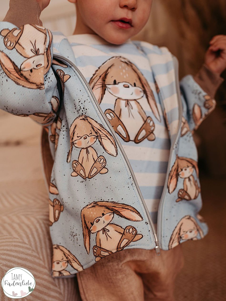 Kleine Häschen Hellblau – Kinderstoff mit Hasen | verschiedene Stoffarten