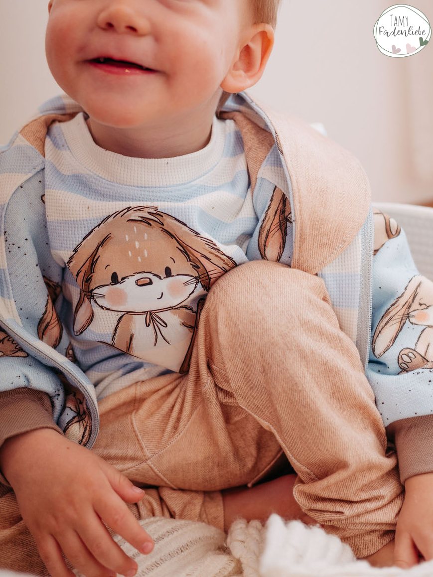 Kleine Häschen Hellblau – Kinderstoff mit Hasen | verschiedene Stoffarten