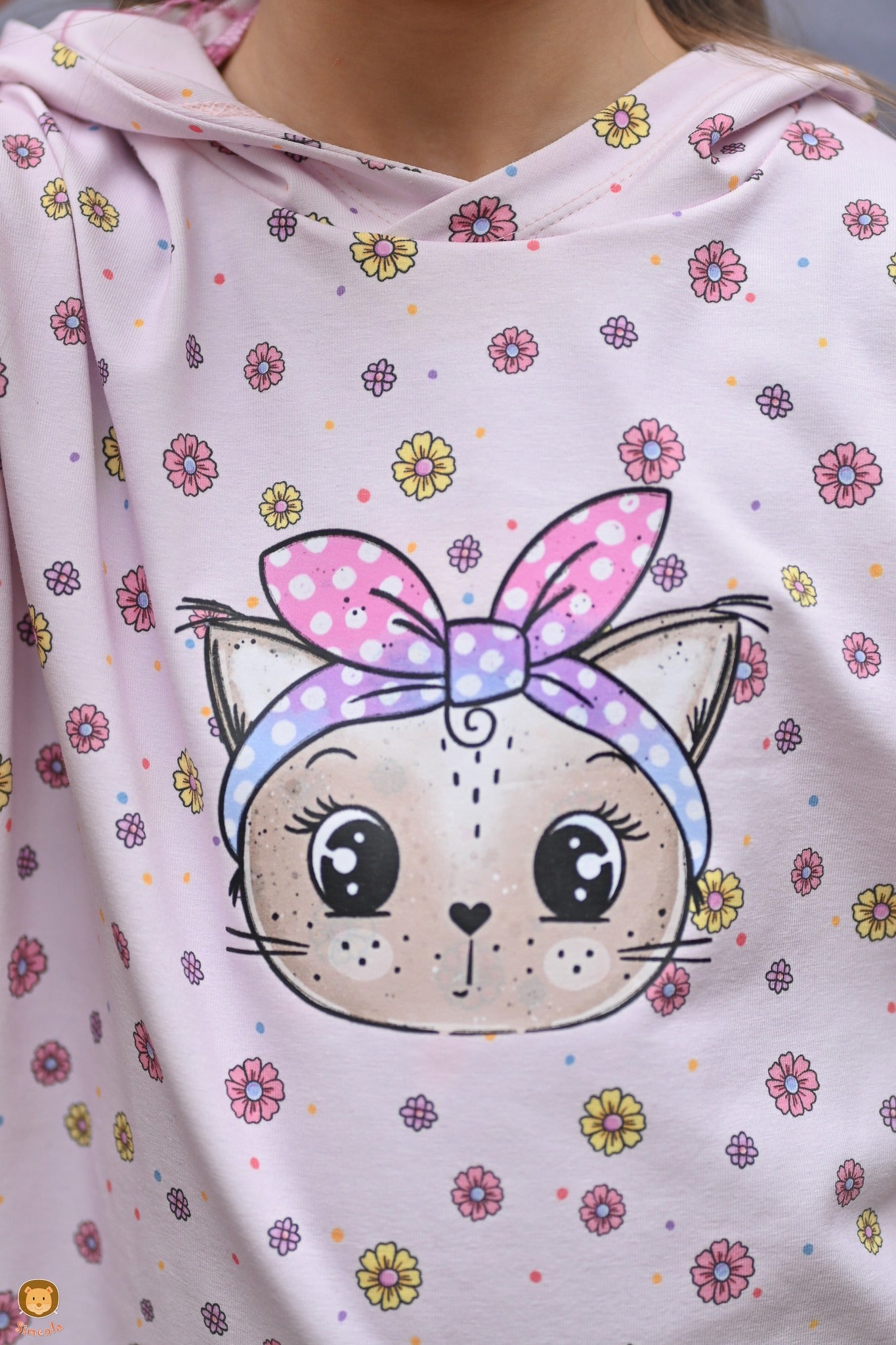 Kitty Flower Flieder – Katzen & Blumen Kinderstoff | verschiedene Stoffarten