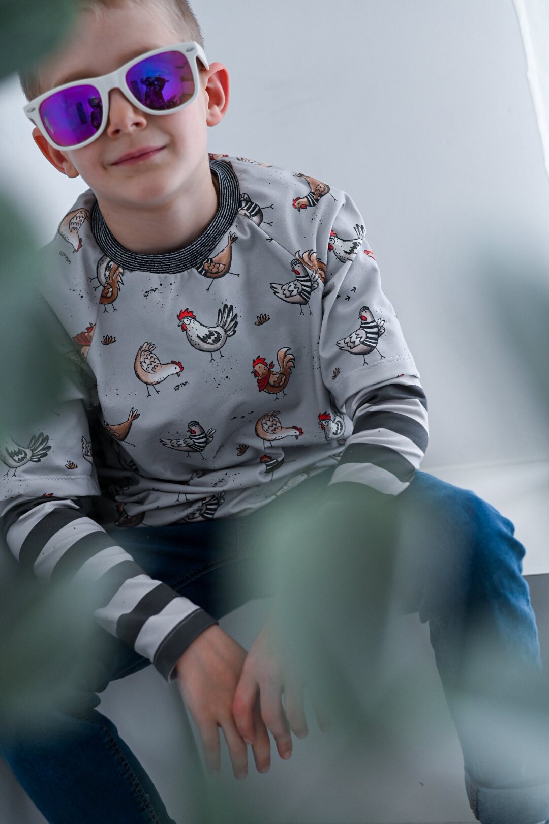 Hühner Tag Taupe – Bauernhof Kinderstoff | verschiedene Stoffarten