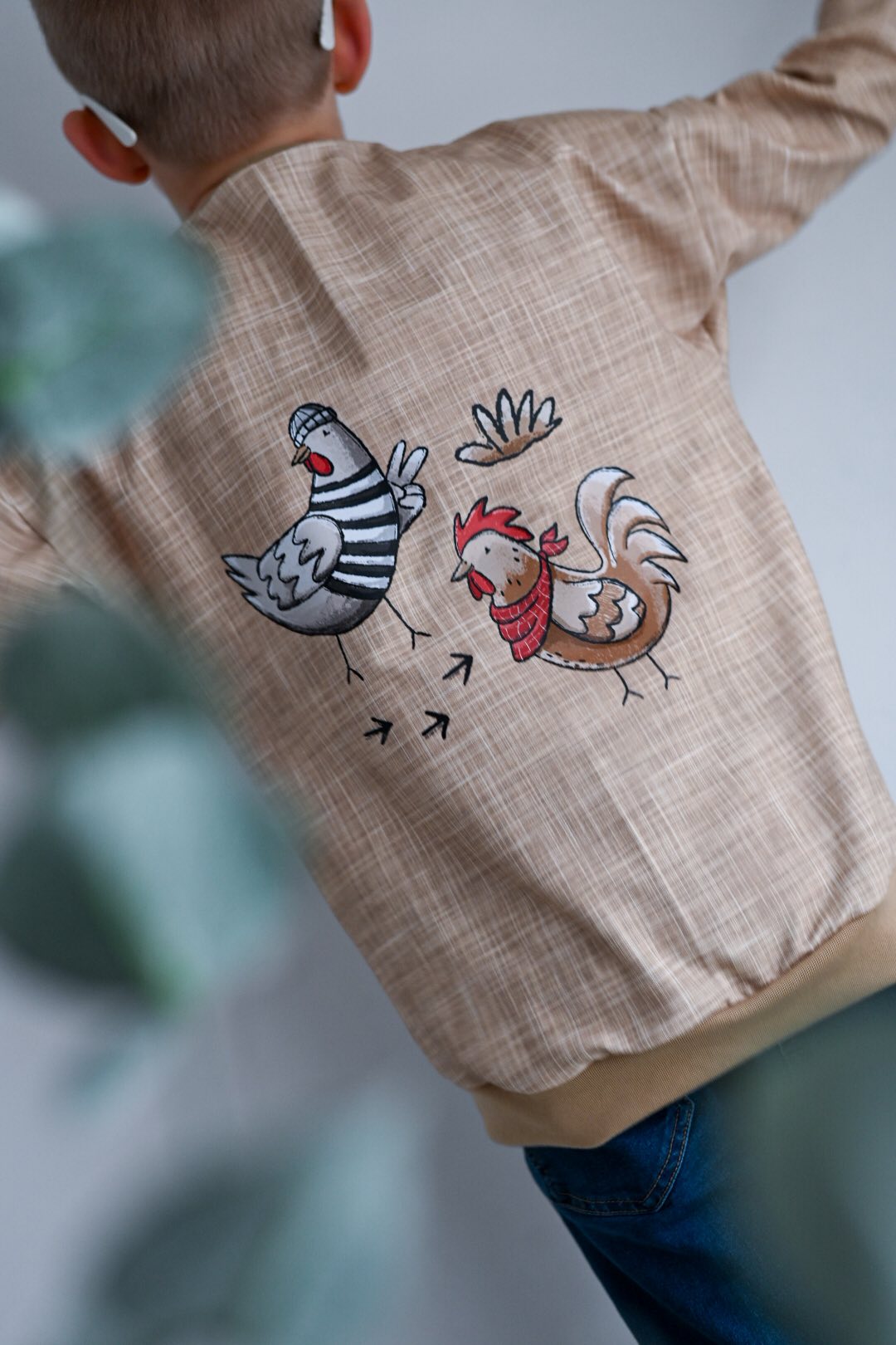 Hühner Tag Taupe – Bauernhof Kinderstoff | verschiedene Stoffarten