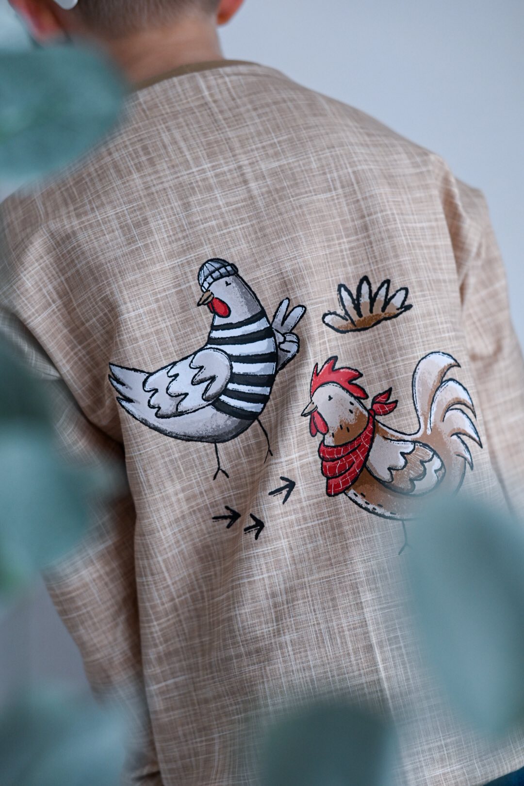 Hühner Tag Taupe – Bauernhof Kinderstoff | verschiedene Stoffarten