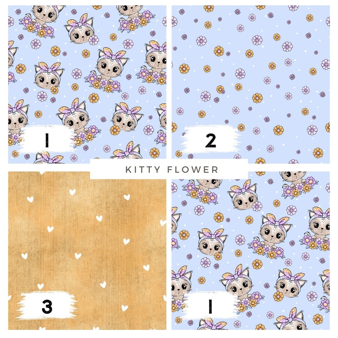 Stoffpaket Kitty Flower Blau – Katzen & Blumen Kinderstoff | verschiedene Stoffarten