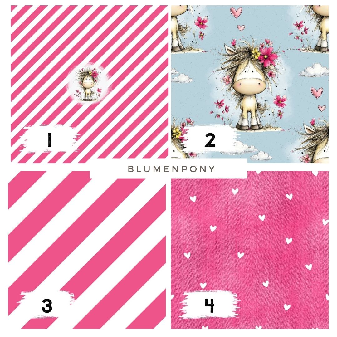 Blumenpony Blau – Pferde Design | verschiedene Stoffarten