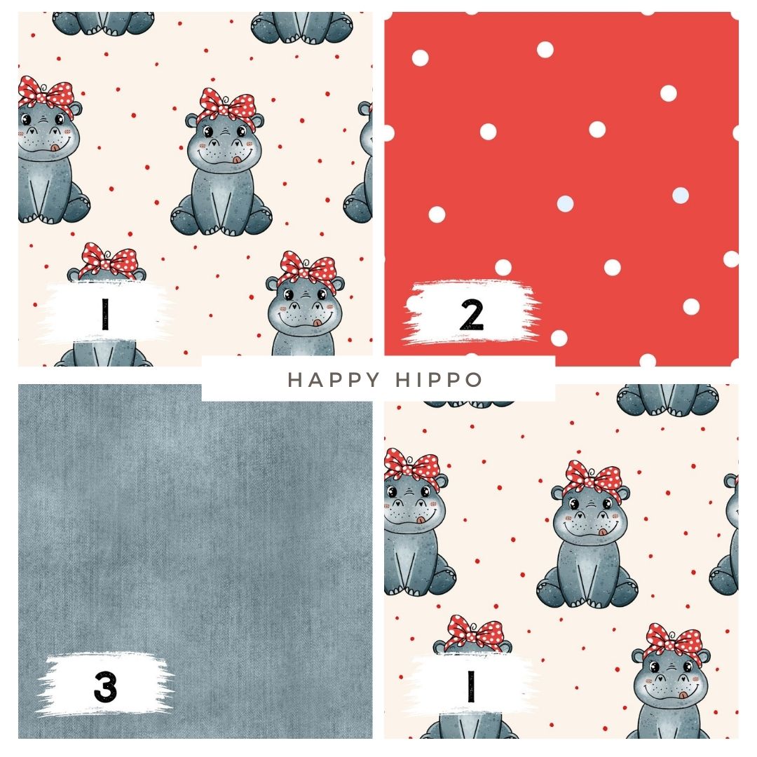 Stoffpaket Happy Hippo Beige – süßer Nilpferd Kinderstoff | verschiedene Stoffarten