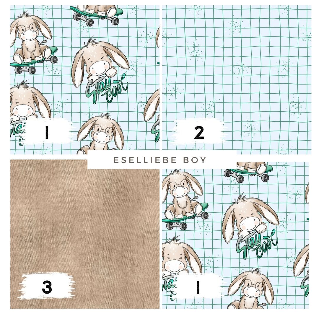 Stoffpaket Eselliebe Boy Grid | auf verschiedenen Stoffarten