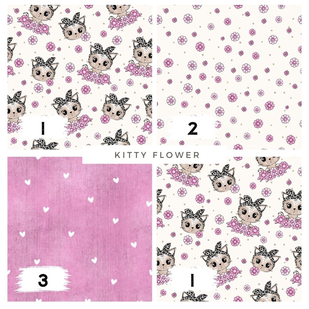 Stoffpaket Kitty Flower Leo – Katzen & Blumen Kinderstoff | verschiedene Stoffarten