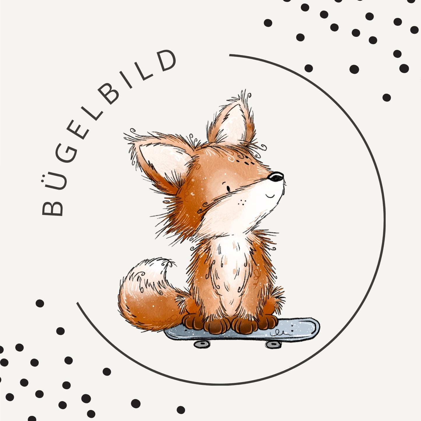 Bügelbild Fuchstag Creme 3 – Fuchs auf Skateboard
