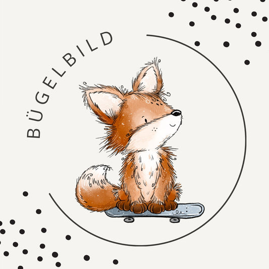 Bügelbild Fuchstag Creme 3 – Fuchs auf Skateboard