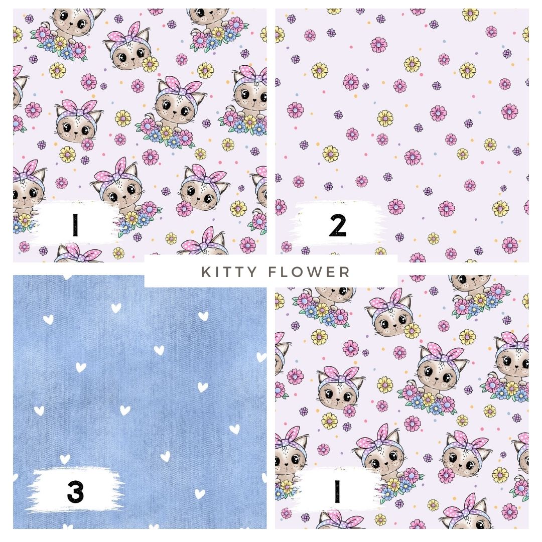 Stoffpaket Kitty Flower Flieder – Katzen & Blumen Kinderstoff | verschiedene Stoffarten