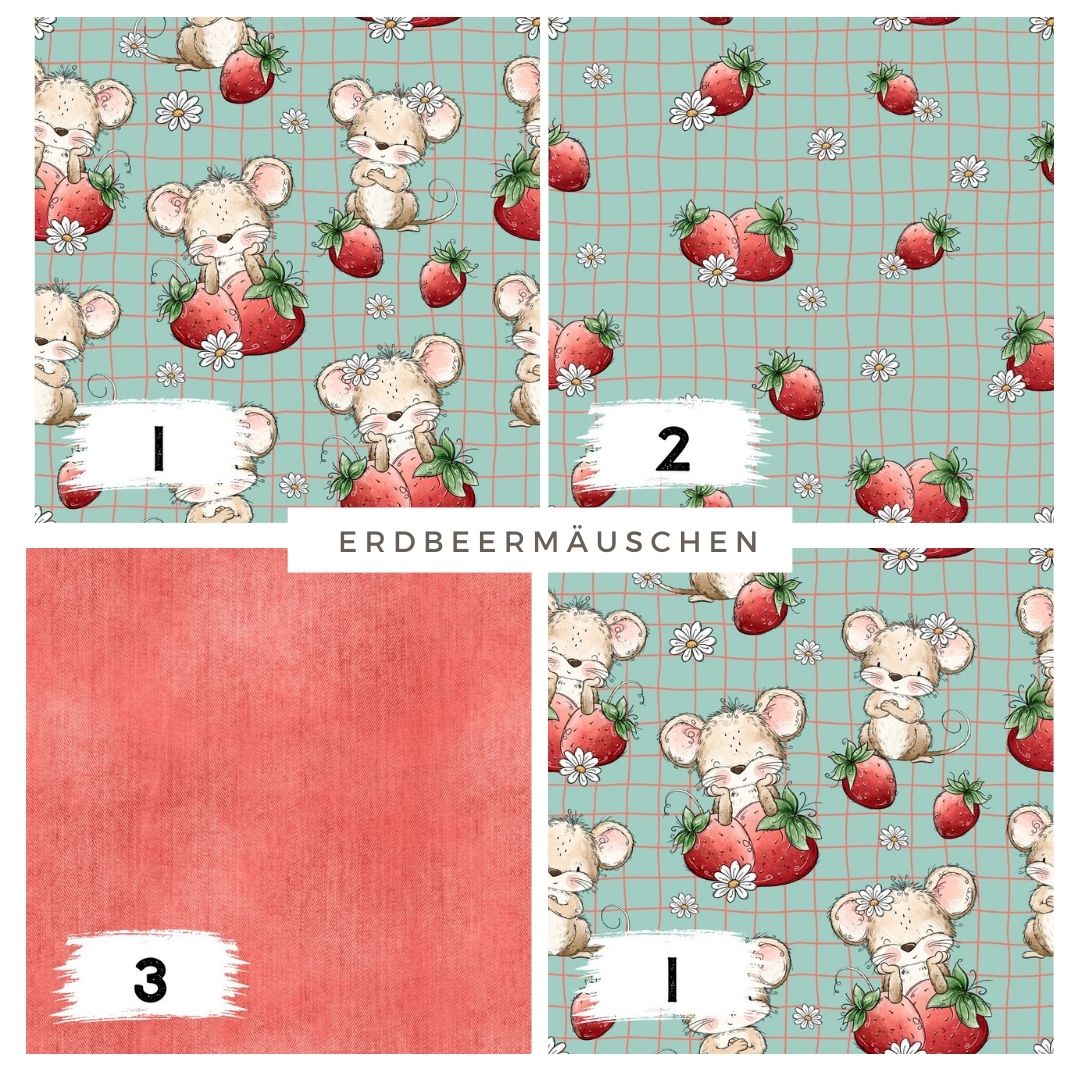Erdbeermäuschen Mint – Kinderstoff mit Mäusen | auf verschiedenen Stoffarten