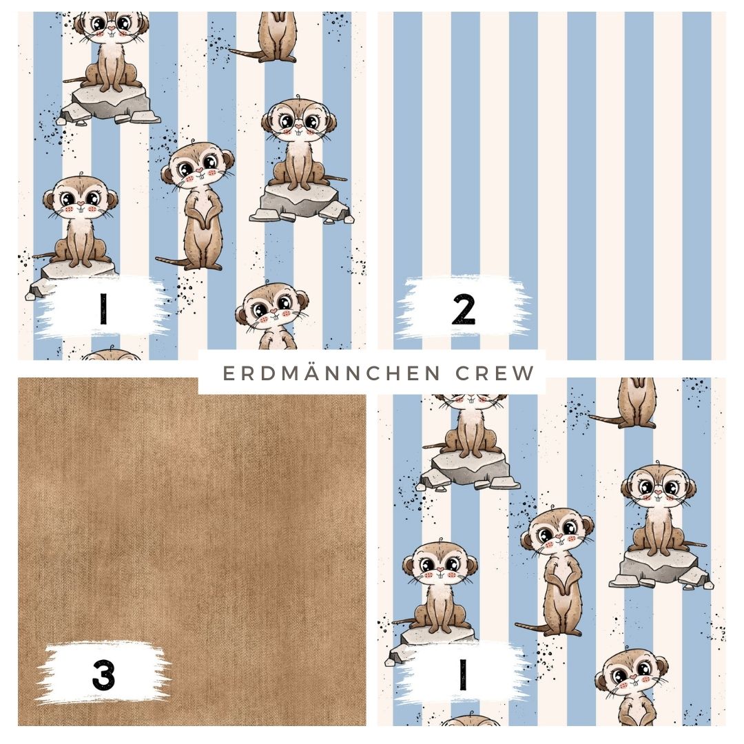 Stoffpaket Erdmännchen Crew Stoff – süßer Kinderstoff mit Tieren | verschiedene Stoffarten