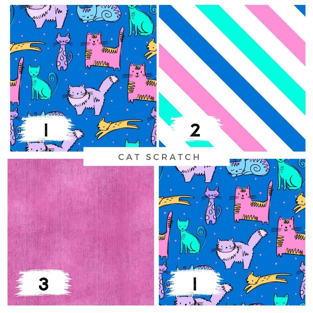 Cat Scratch Blau – Katzenstoff | auf verschiedenen Stoffarten