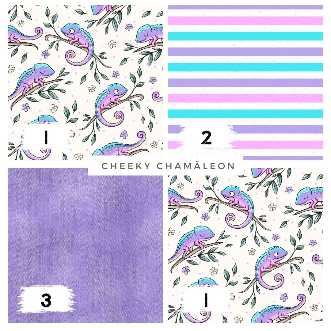 Stoffpaket Cheeky Chamäleon – bunter Kinderstoff mit Chamäleons | verschiedene Stoffarten