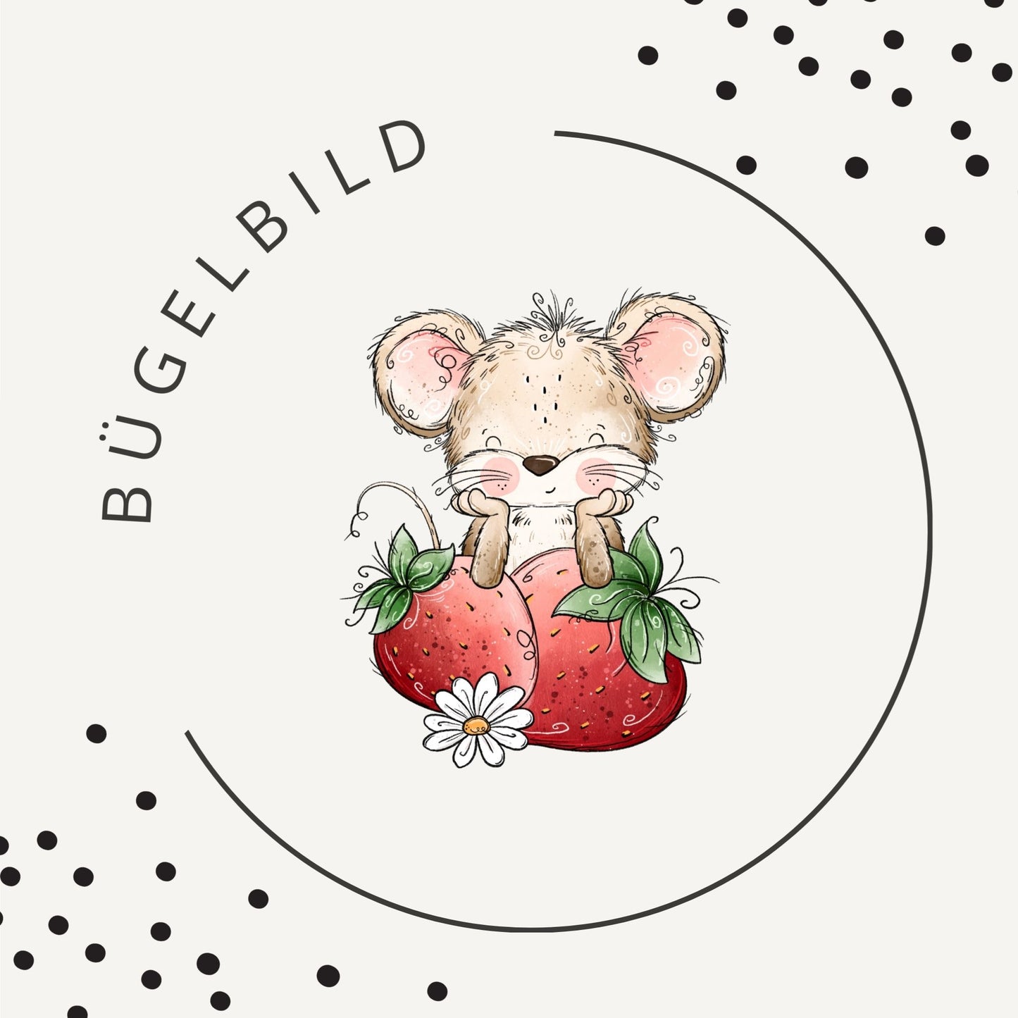 Bügelbild Erdbeermäuschen 1 – Süßes Maus & Erdbeer Motiv für Kinder