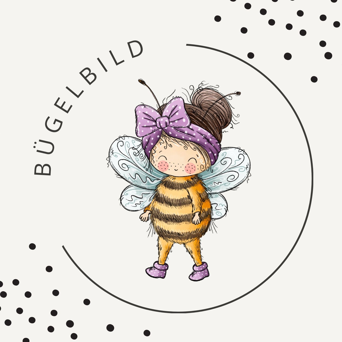 Bügelbild Bienenmädchen Creme 2 – Süßes Bienenmotiv für Kinderkleidung