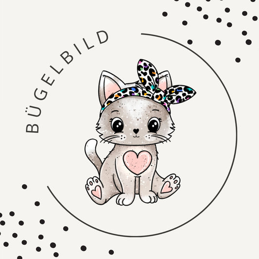 Kitty Hearts 2 – süßes Katzen Bügelbild mit Herz für Kinder