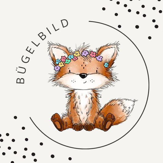 Bügelbild Fuchstag Rosa 1 Bügelbild – Fuchs mit Blumenkranz