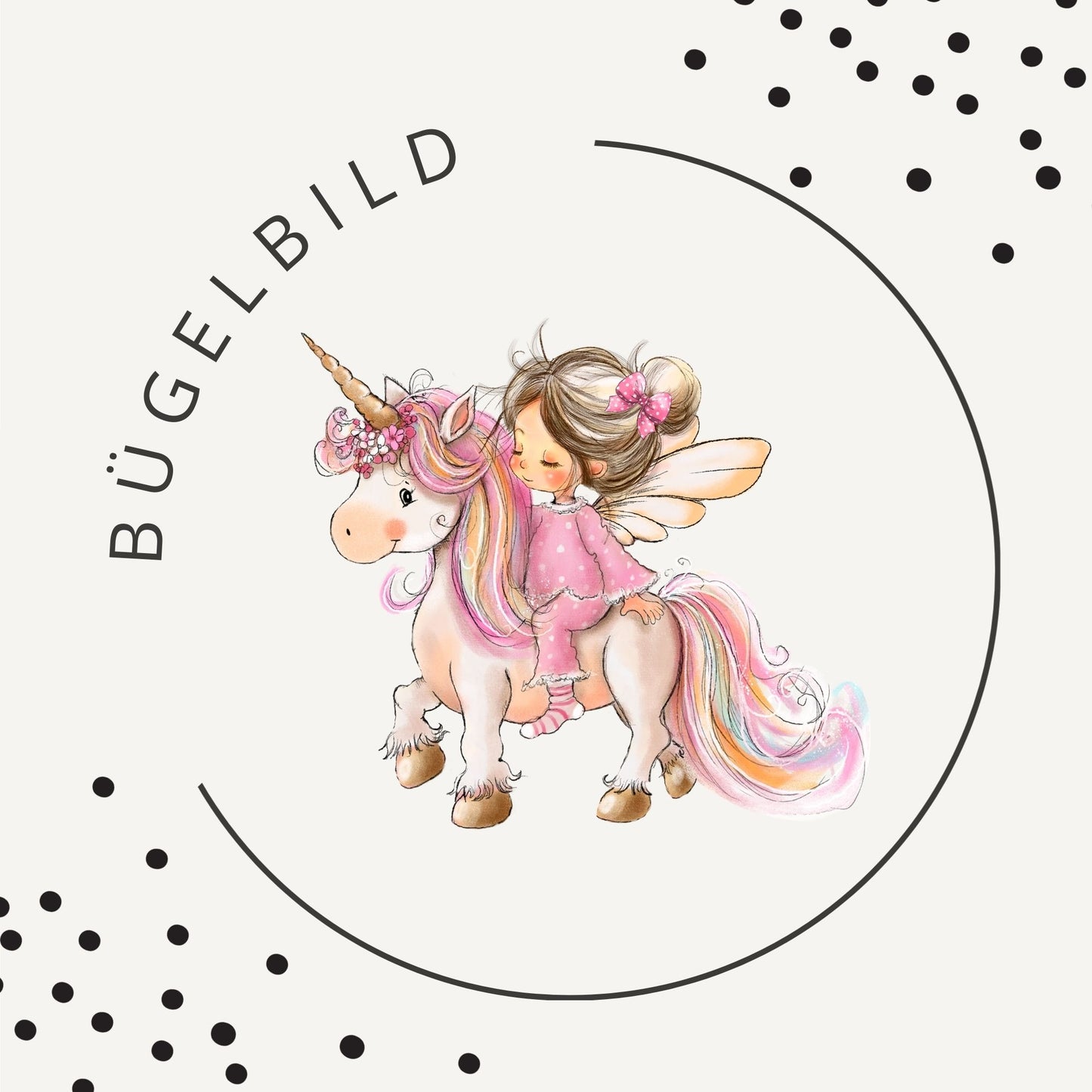 Bügelbild Einhornfeen 1 – Fee auf Einhorn in Pastell