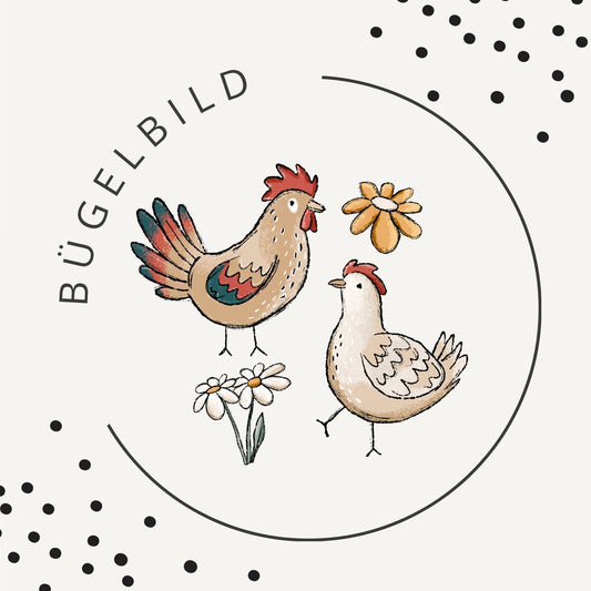 Bügelbild Hühnertag Mauve – Hühner Motiv in warmen Naturtönen