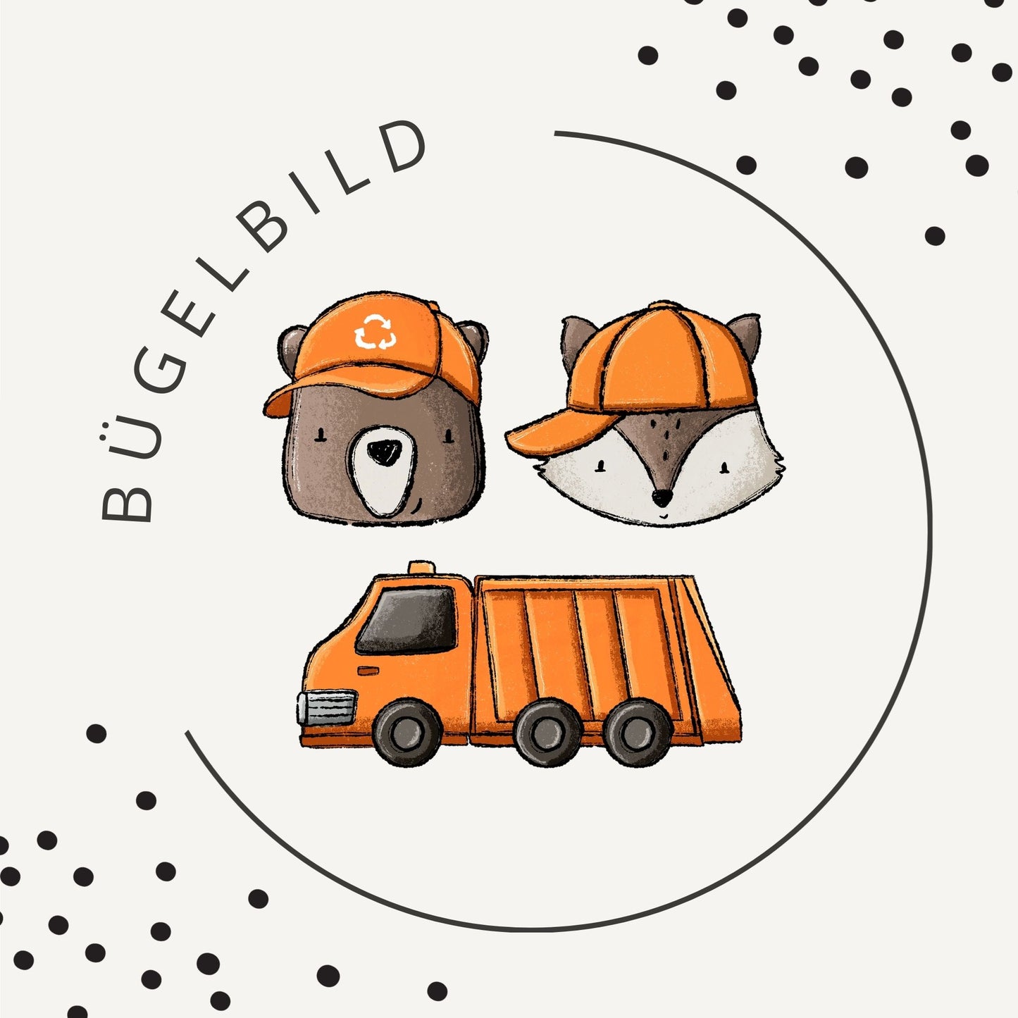 Müllabfuhr Bügelbild – süßes Fahrzeugmotiv für Kinderkleidung