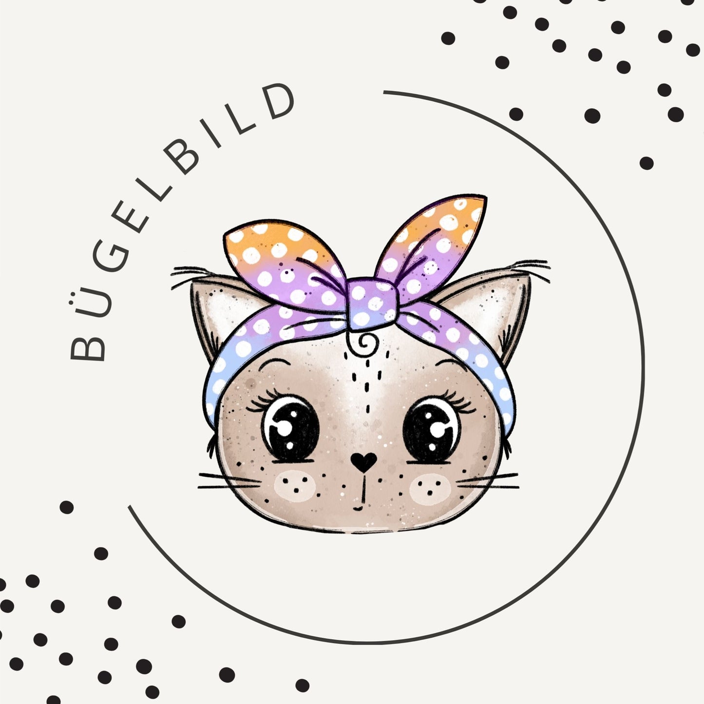 Bügelbild Kitty Flower Blau 1 – süßes Katzenmotiv in Blau & Pastell