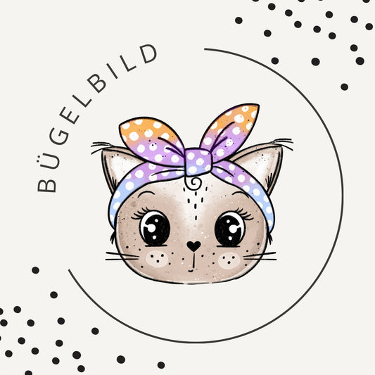 Bügelbild Kitty Flower Blau 1 – süßes Katzenmotiv in Blau & Pastell