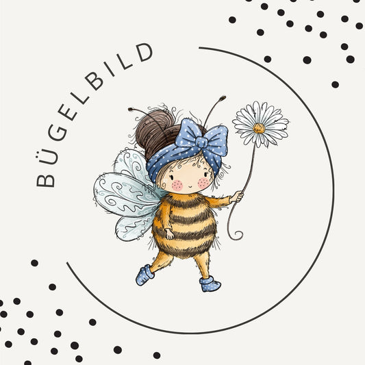 Bügelbild Bienenmädchen Blau 1 – Süßes Bienenmotiv für Kinderkleidung