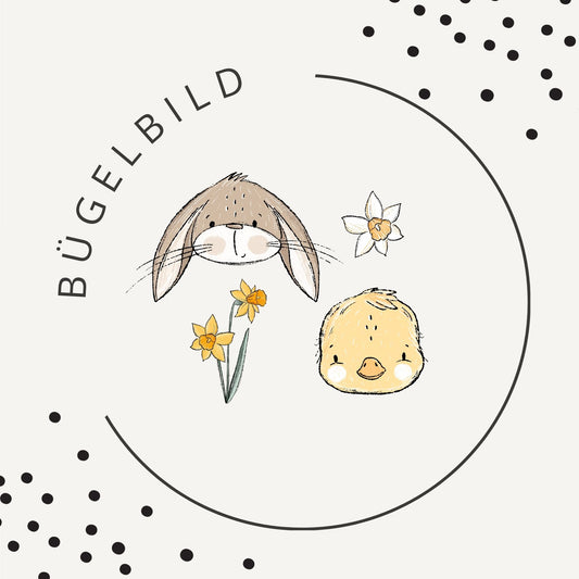 Bügelbild Frühlingszauber – Hase & Küken für Kinderkleidung
