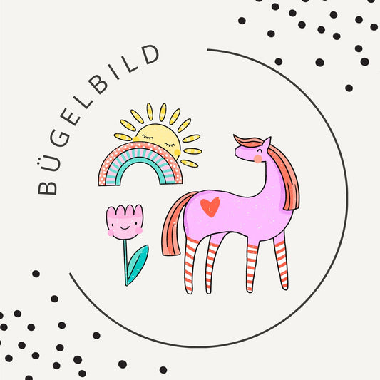 Bügelbild Bunter Tag – Pony, Regenbogen & Sonne