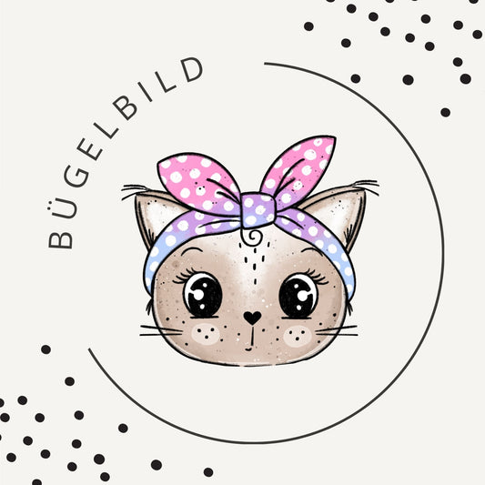 Bügelbild Kitty Flower Flieder 1 – süßes Katzenmotiv für Kinderkleidung