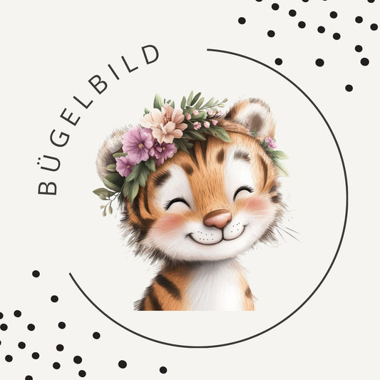 Bügelbild Little Tiger Love 3 – Tiger mit Blumenkranz