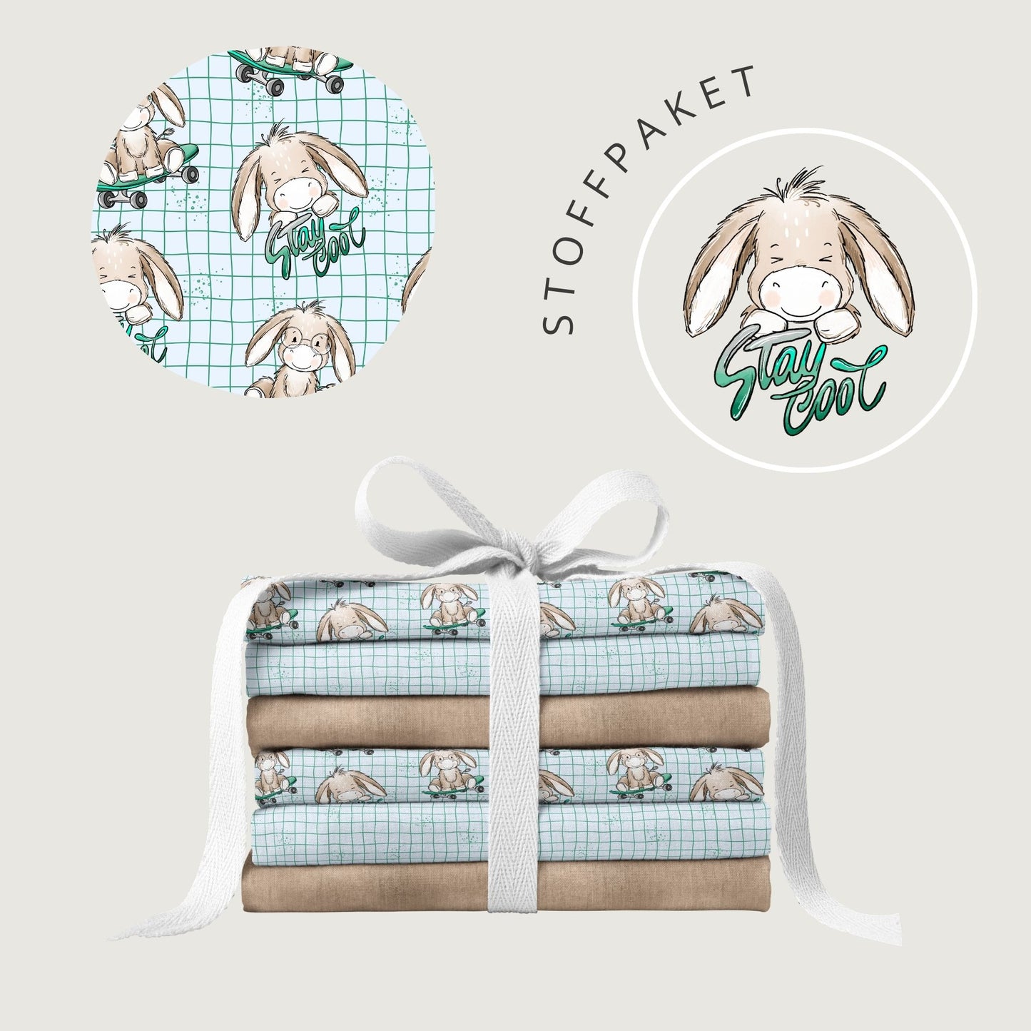 Stoffpaket Eselliebe Boy Grid | auf verschiedenen Stoffarten