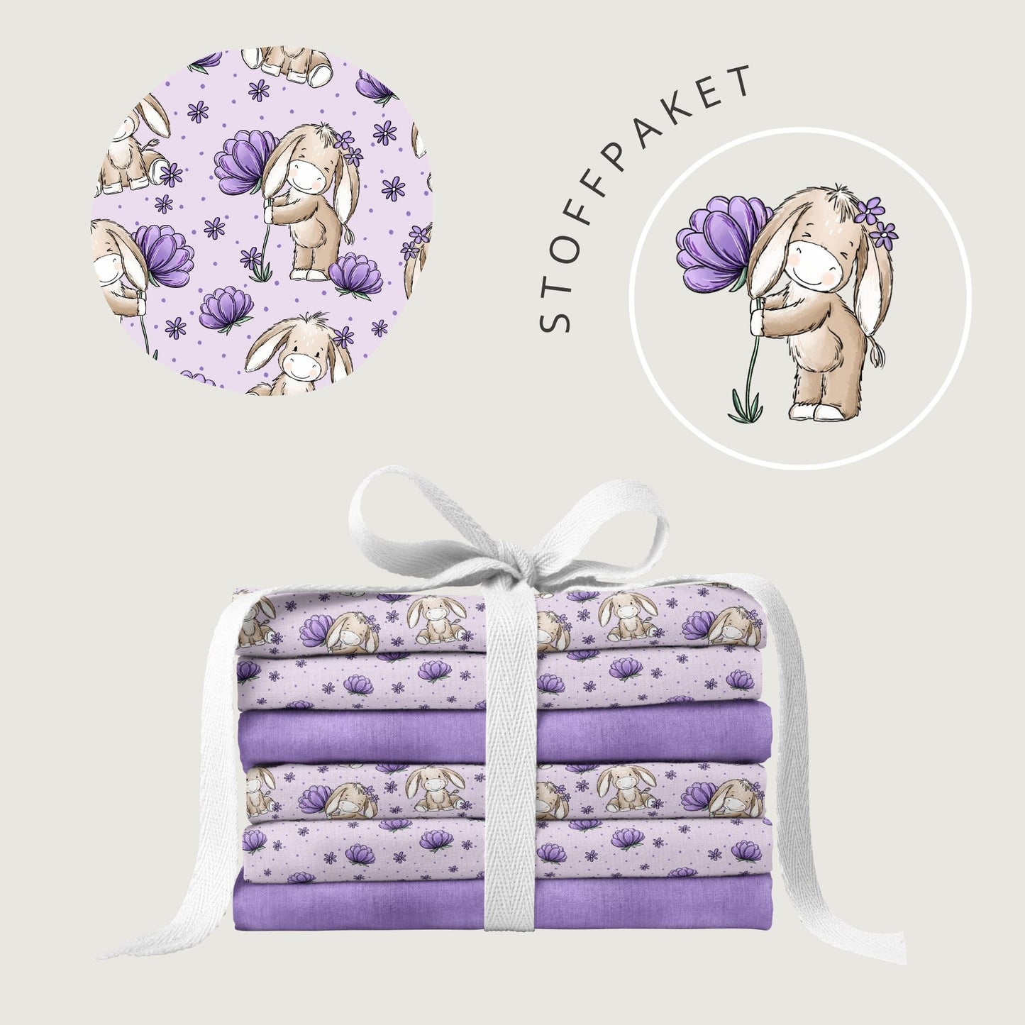 Stoffpaket Eselliebe Girl Lila | auf verschiedenen Stoffarten