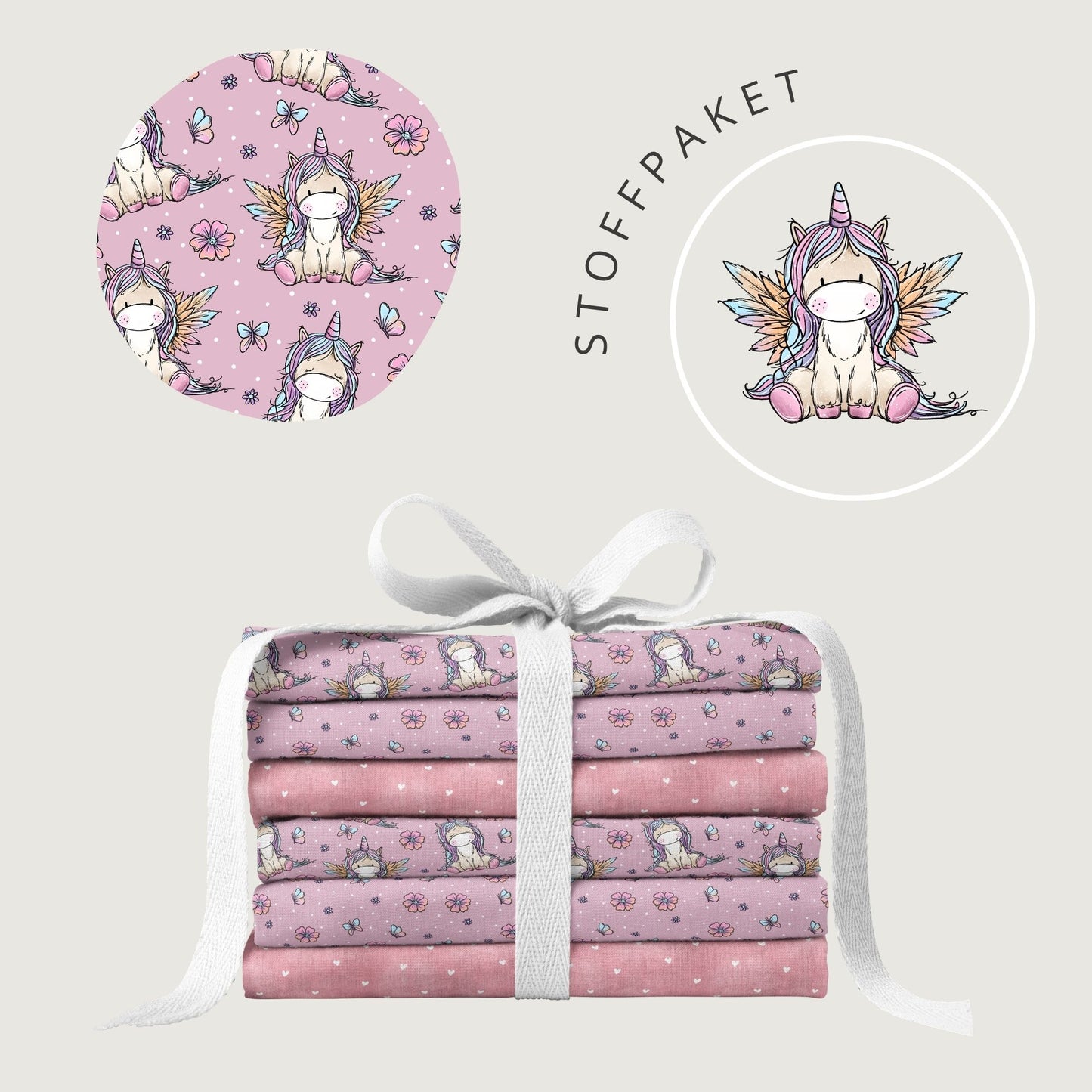 Stoffpaket Einhornliebe | auf verschiedenen Stoffarten