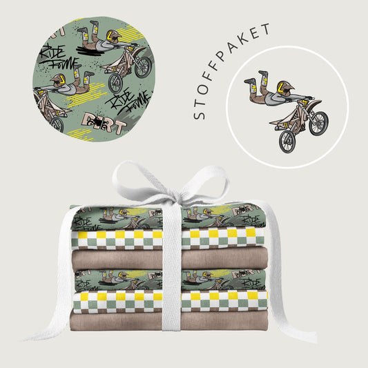 Stoffpaket Dirt Bike Grün | auf verschiedenen Stoffarten