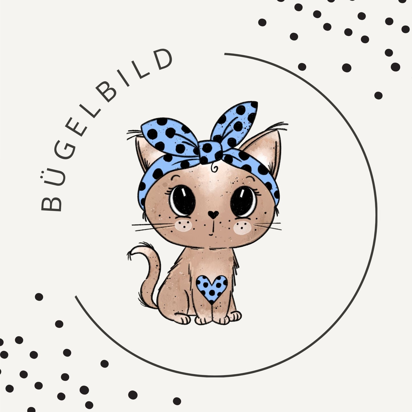 Bügelbild Dot Kitty Love – süßes Katzenmotiv mit Punkten & Herz
