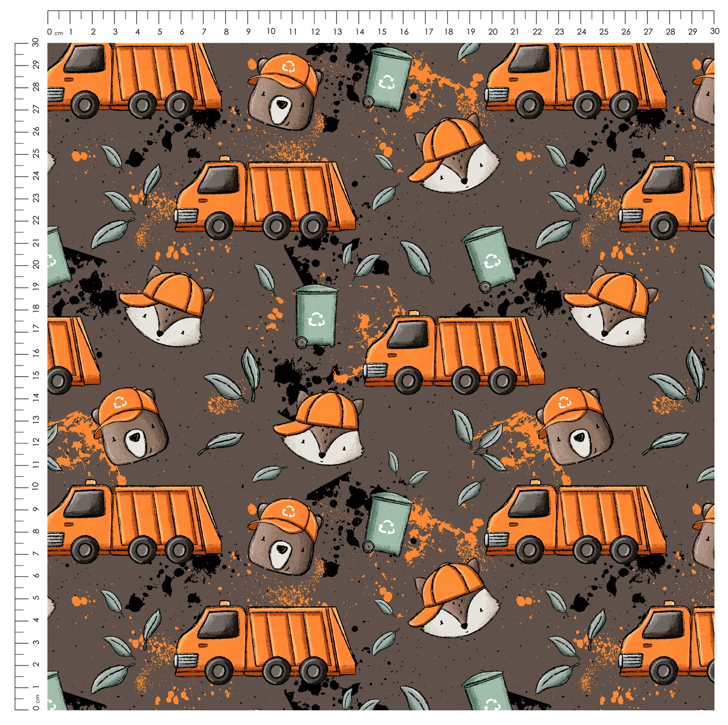 Müllauto – Kinderstoff mit Müllauto und Waldtieren | verschiedene Stoffarten