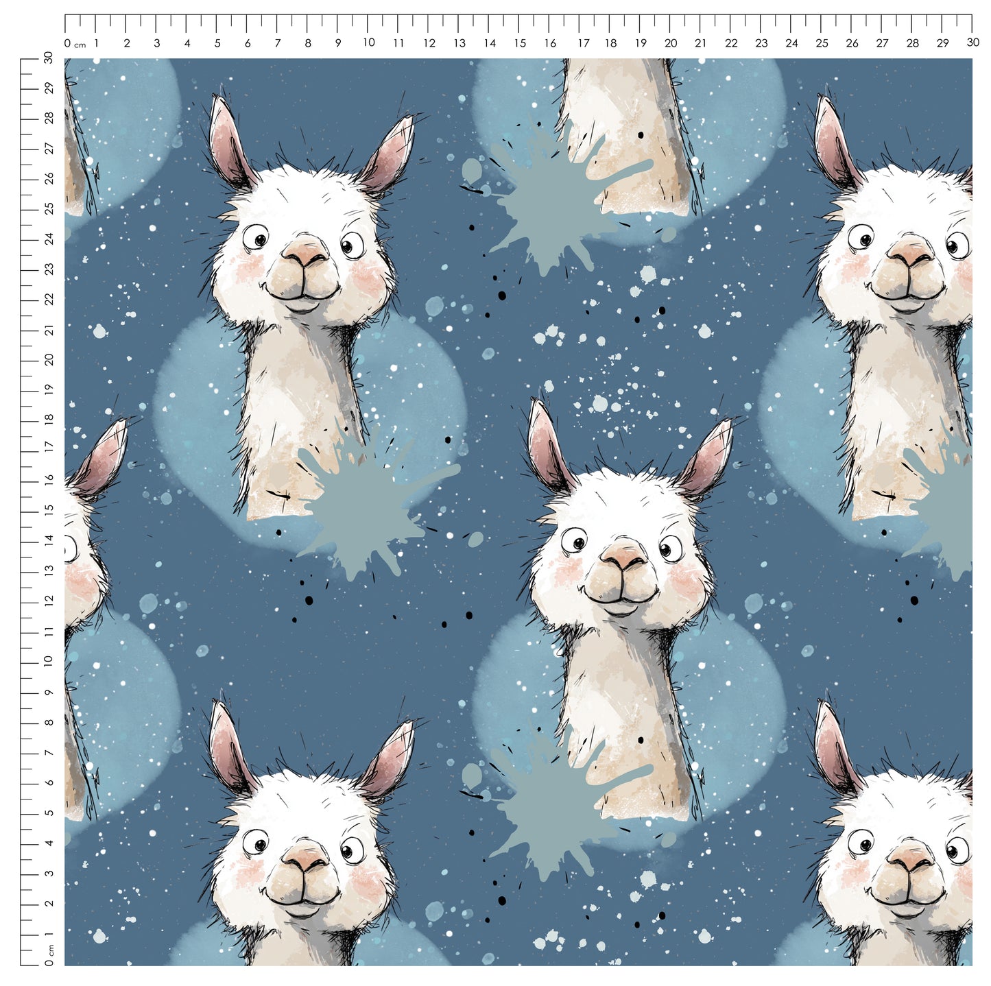 Lama Vibes Blau – moderner Kinderstoff mit Lama | verschiedene Stoffarten