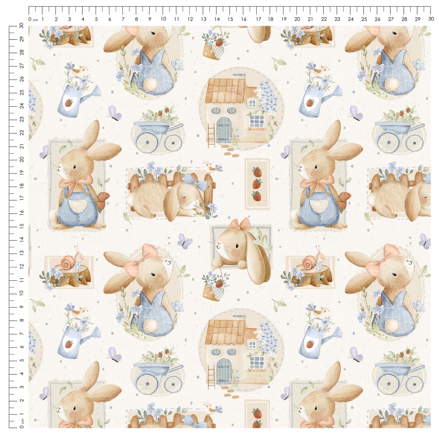 Bunny & Bloom Cottage Creme – Kinderstoff mit Häschen | verschiedene Stoffarten