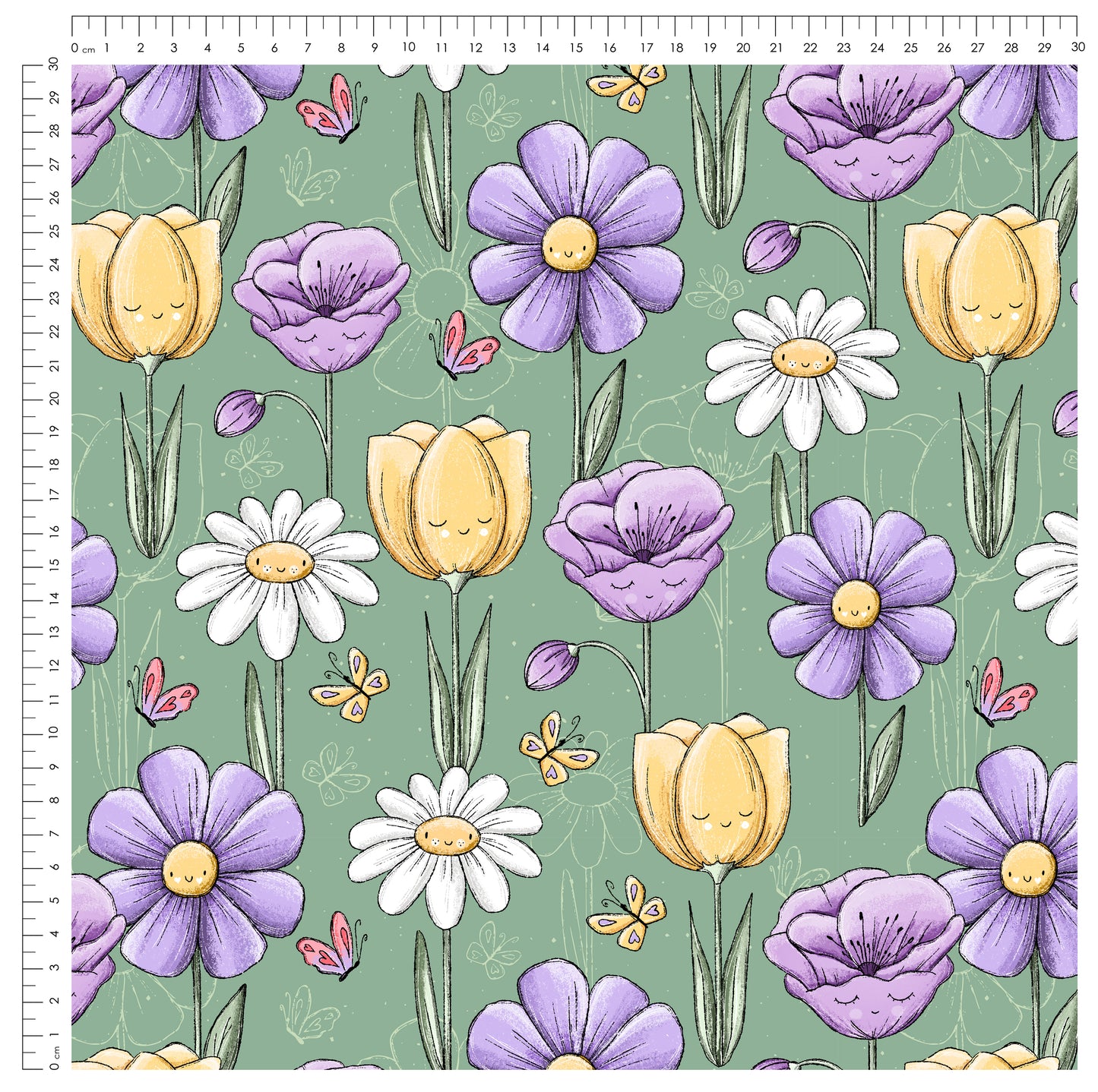 Bloom & Smile Grün – fröhlicher Blumen Stoff | auf verschiedenen Stoffarten