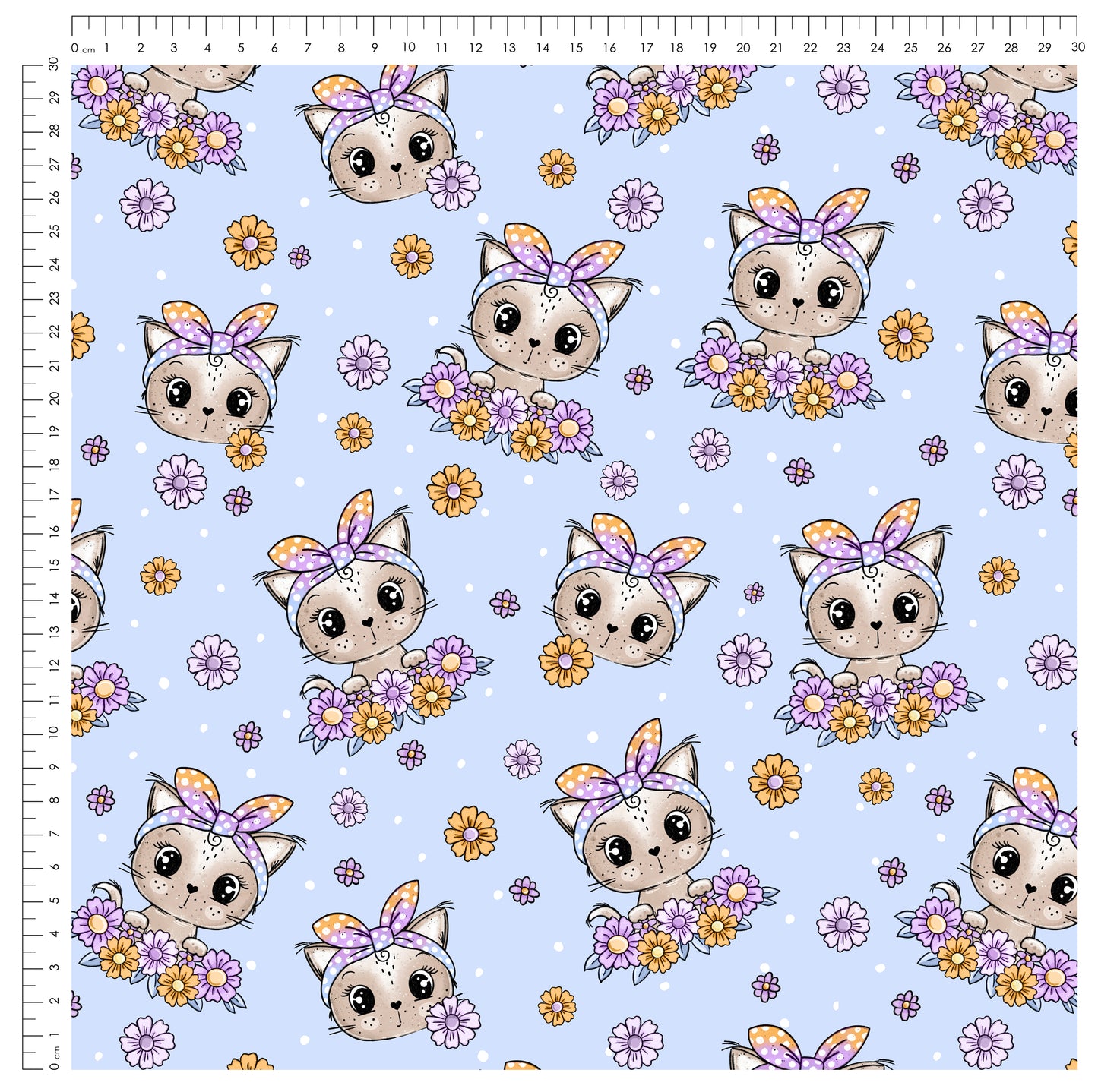 Stoffpaket Kitty Flower Blau – Katzen & Blumen Kinderstoff | verschiedene Stoffarten