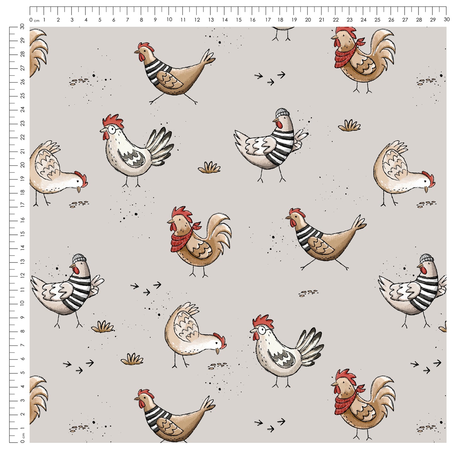 Stoffpaket Hühner Tag Grau – Bauernhof Kinderstoff | verschiedene Stoffarten