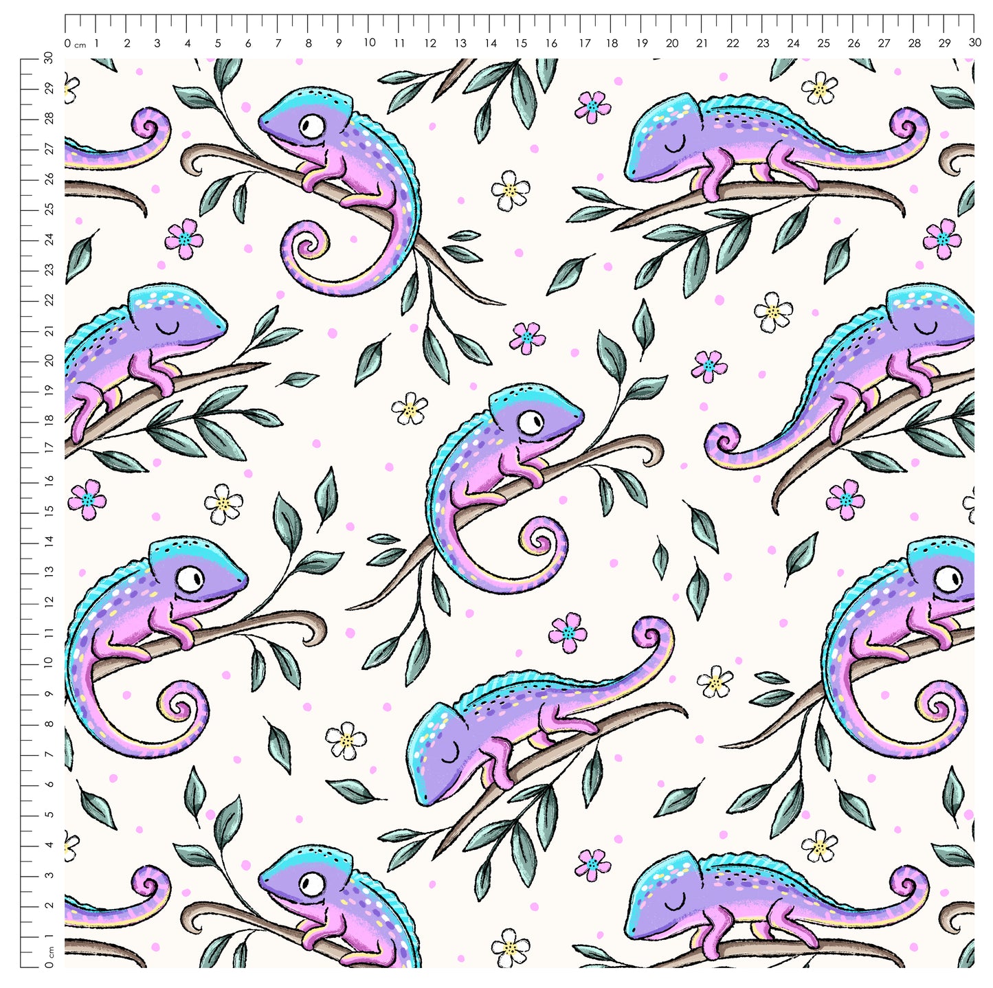 Cheeky Chamäleon – bunter Kinderstoff mit Chamäleons | verschiedene Stoffarten