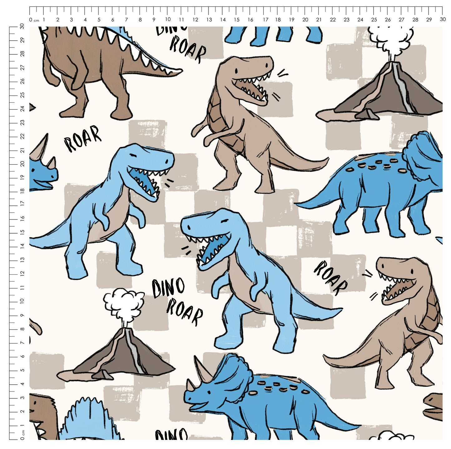 Dino Squad Blau – Dinosaurier Stoff für Kinder | auf verschiedenen Stoffarten