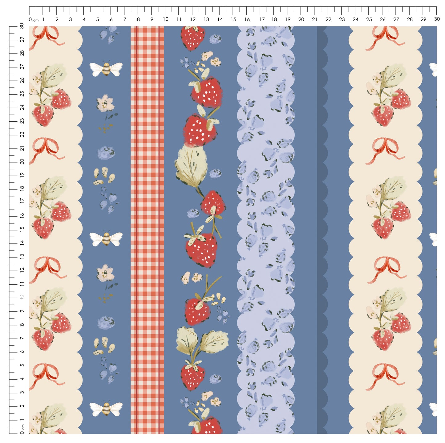 Strawberry Meadow Blau – romantischer Erdbeer Stoff | auf verschiedenen Stoffarten