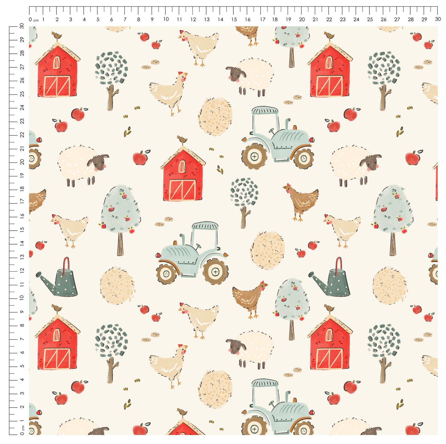 On the Farm Creme – Bauernhof Design | auf verschiedenen Stoffarten