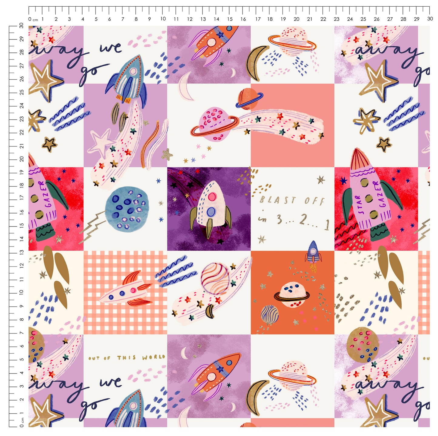 Cosmic Adventure Lila – Kinderstoff Weltall | verschiedene Stoffarten