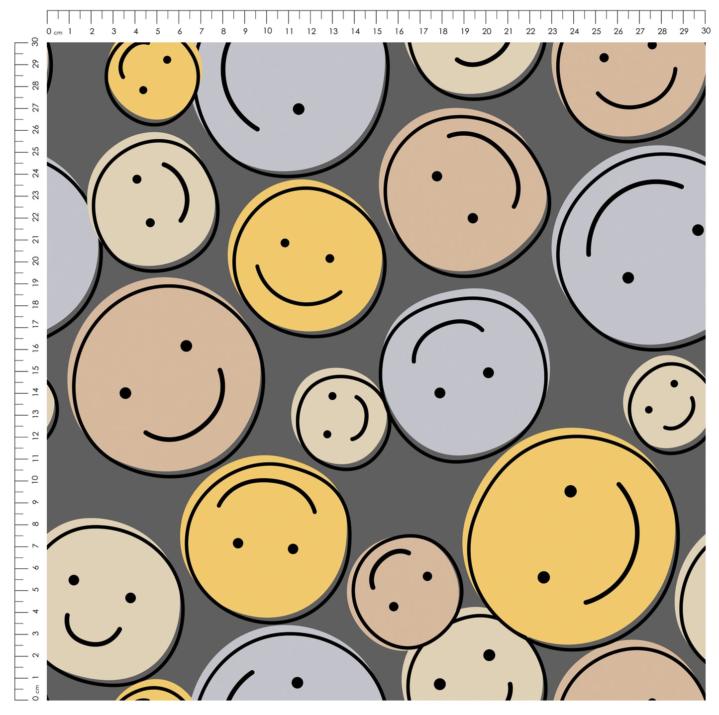 Smile Vibes Grau – moderner Smiley Stoff | auf verschiedenen Stoffarten