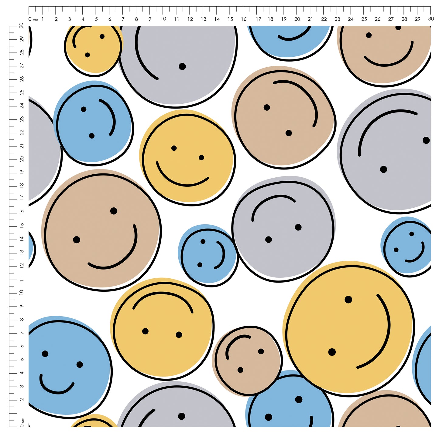 Smile Vibes Blau – moderner Smiley Stoff | auf verschiedenen Stoffarten